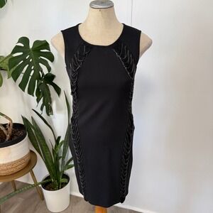 Haute Hippie Chain Fringe Dress Womens 2 Black Sleeveless Bodycon Mini‎ Cocktail